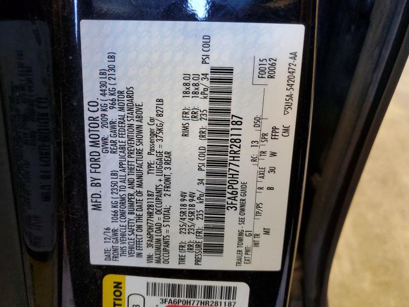 51440836 :رقم المزاد ، 3FA6P0H77HR281187 vin ، 2017 Ford Fusion مزاد بيع