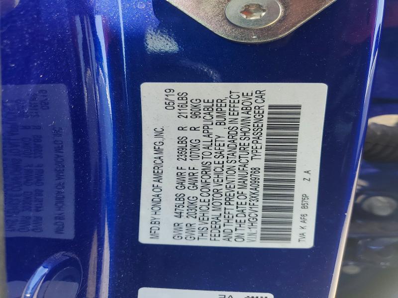 Aukcja sprzedaży 2019 Honda Accord, vin: 1HGCV1F3XKA099768, numer aukcji: 50514826
