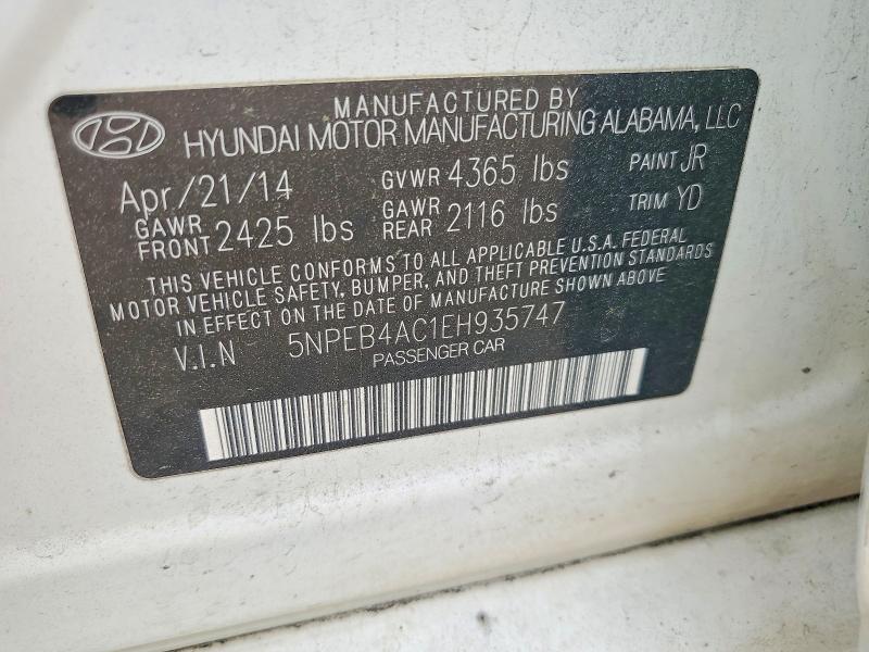 2014 Hyundai Sonata მანქანა იყიდება აუქციონზე, vin: 5NPEB4AC1EH935747, აუქციონის ნომერი: 51676646