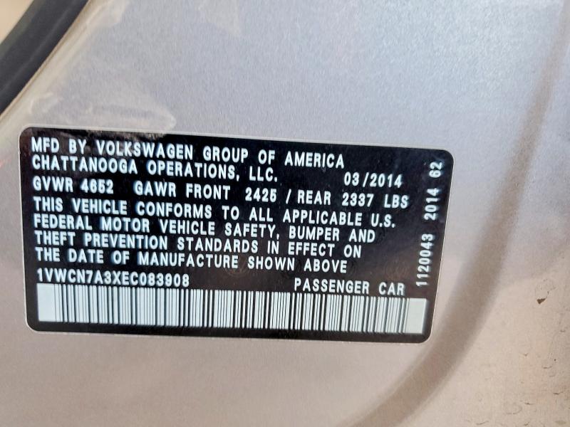 Aukcja sprzedaży 2014 Volkswagen Passat, vin: 1VWCN7A3XEC083908, numer aukcji: 49252126