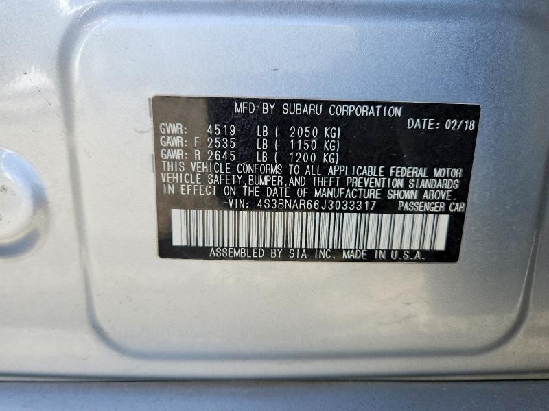 49641106 :رقم المزاد ، 4S3BNAR66J3033317 vin ، 2018 Subaru Legacy مزاد بيع