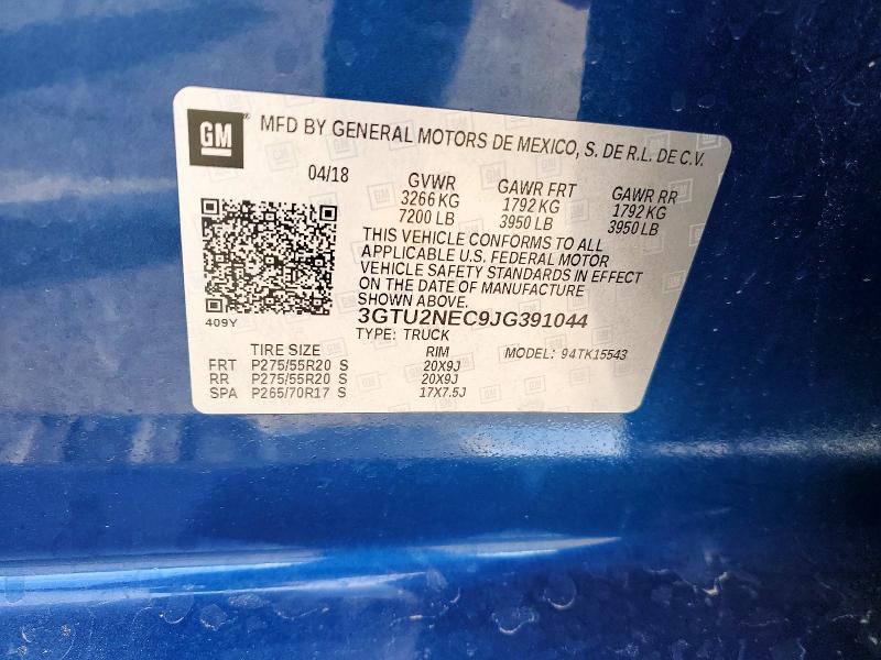 2018 Gmc Sierra მანქანა იყიდება აუქციონზე, vin: 3GTU2NEC9JG391044, აუქციონის ნომერი: 50269686