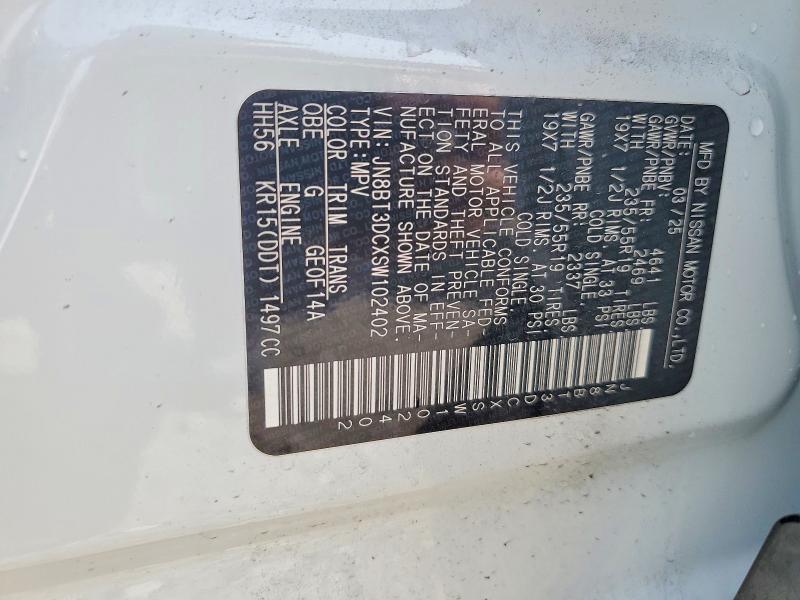 48479896 :رقم المزاد ، JN8BT3DCXSW102402 vin ، 2025 Nissan Rogue مزاد بيع