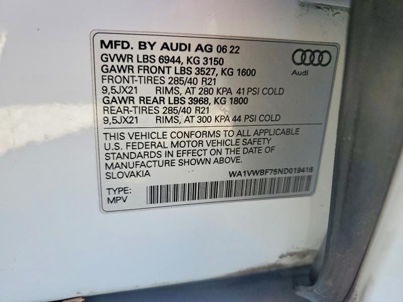 Продажа на аукционе авто 2022 Audi Sq7, vin: WA1VWBF75ND019416, номер лота: 48938686
