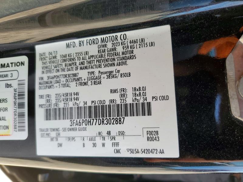 2013 Ford Fusion მანქანა იყიდება აუქციონზე, vin: 3FA6P0H77DR302887, აუქციონის ნომერი: 48926896