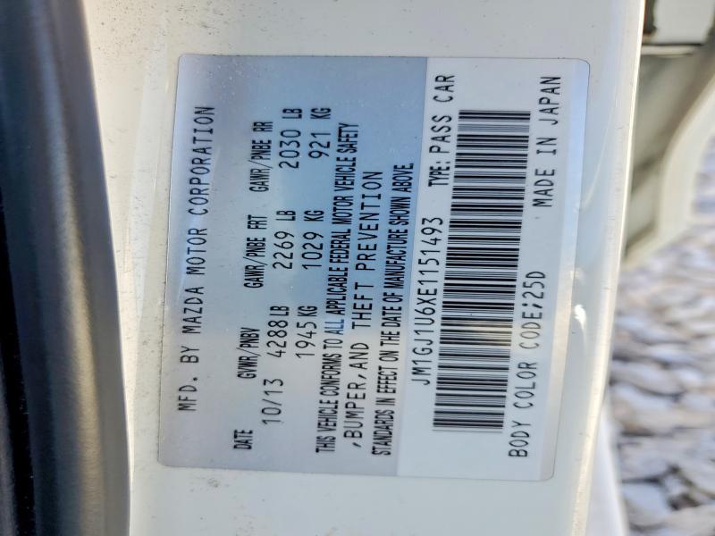 2014 Mazda 6 მანქანა იყიდება აუქციონზე, vin: JM1GJ1U6XE1151493, აუქციონის ნომერი: 51104536