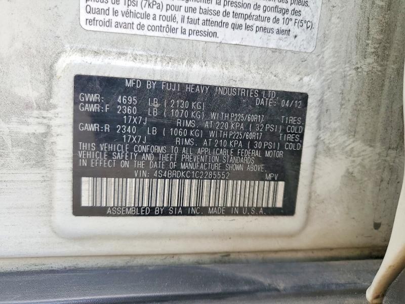 Aukcja sprzedaży 2012 Subaru Outback, vin: 4S4BRDKC1C2285552, numer aukcji: 49609106