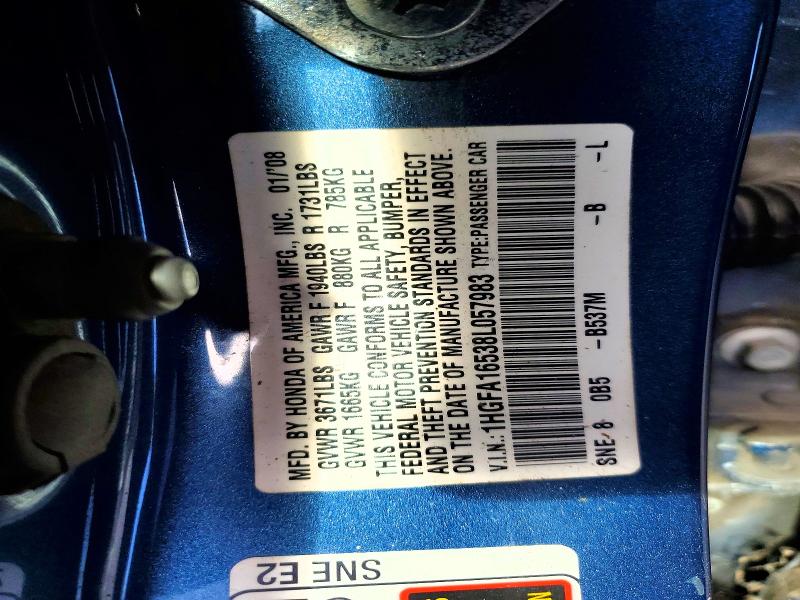 49054346 :رقم المزاد ، 1HGFA16538L057983 vin ، 2008 Honda Civic مزاد بيع