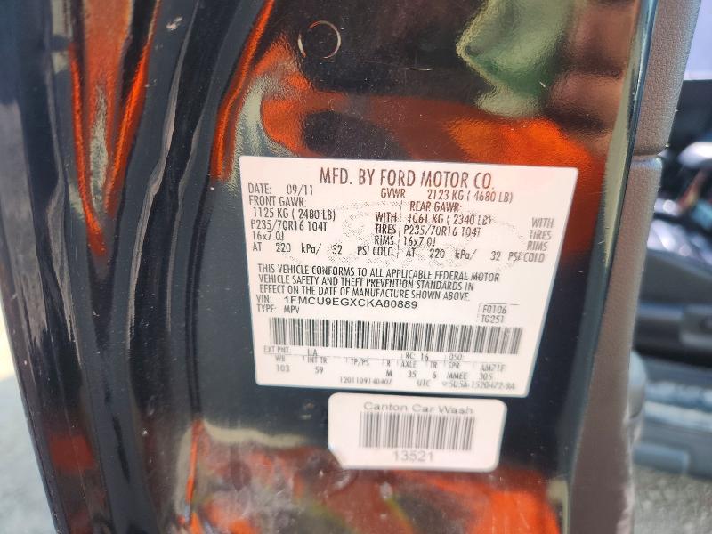 2012 Ford Escape მანქანა იყიდება აუქციონზე, vin: 1FMCU9EGXCKA80889, აუქციონის ნომერი: 50681376