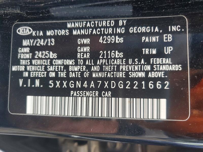 50732146 :رقم المزاد ، 5XXGN4A7XDG221662 vin ، 2013 Kia Optima مزاد بيع