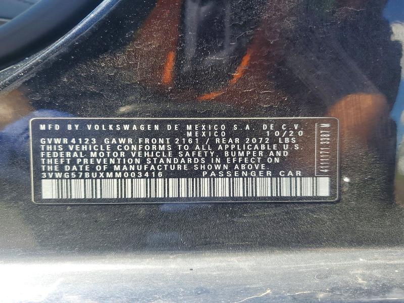 2021 Volkswagen Jetta მანქანა იყიდება აუქციონზე, vin: 3VWG57BUXMM003416, აუქციონის ნომერი: 50701136