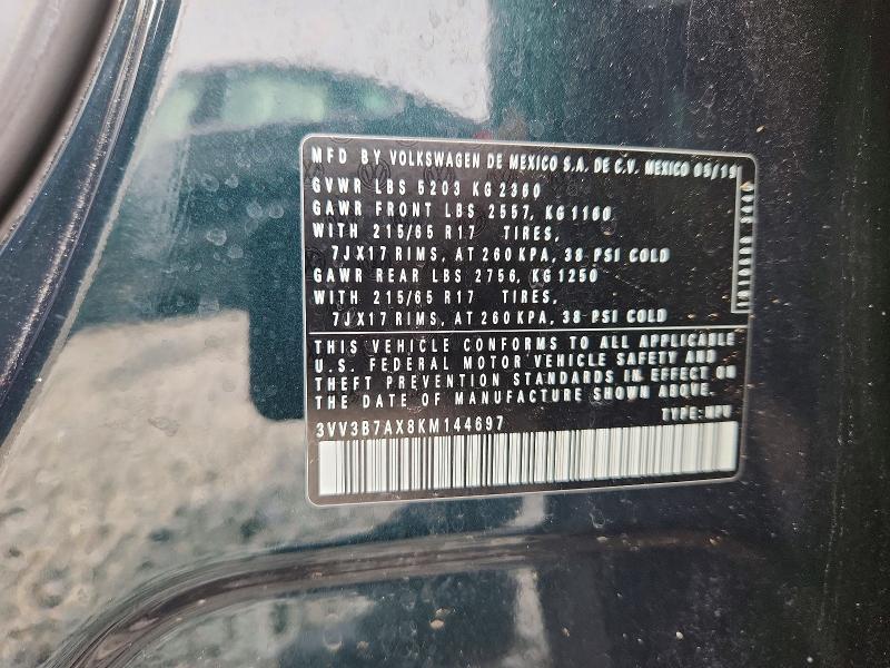Aukcja sprzedaży 2019 Volkswagen Tiguan, vin: 3VV3B7AX8KM144697, numer aukcji: 48951466
