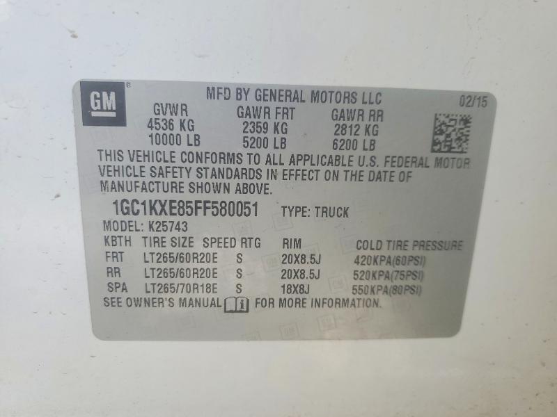 Продаж на аукціоні авто 2015 Chevrolet Silverado, vin: 1GC1KXE85FF580051, номер лоту: 55911886