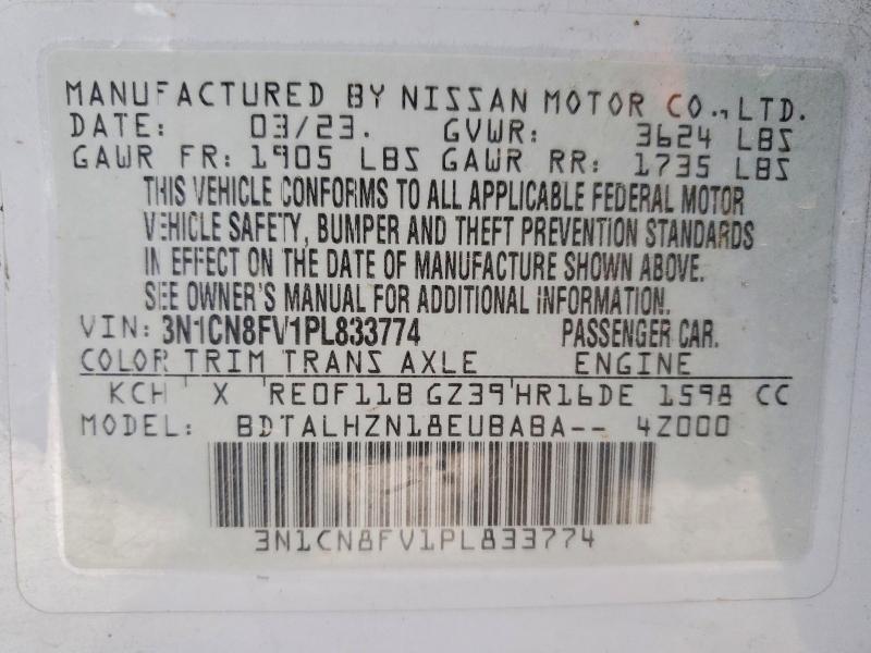 Продажа на аукционе авто 2023 Nissan Versa, vin: 3N1CN8FV1PL833774, номер лота: 51001476