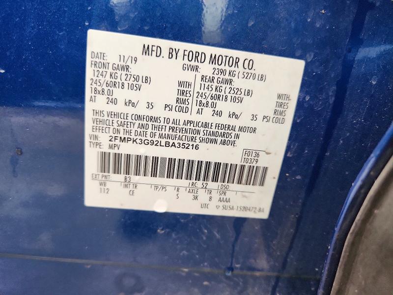 Продажа на аукционе авто 2020 Ford Edge, vin: 2FMPK3G92LBA35216, номер лота: 50569756