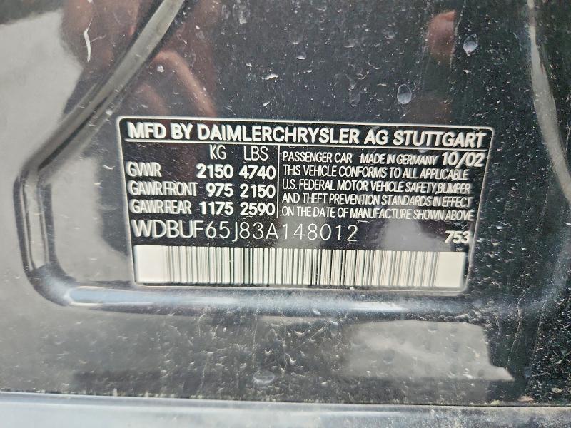 79662365 :رقم المزاد ، WDBUF65J83A148012 vin ، 2003 Mercedes-benz E مزاد بيع