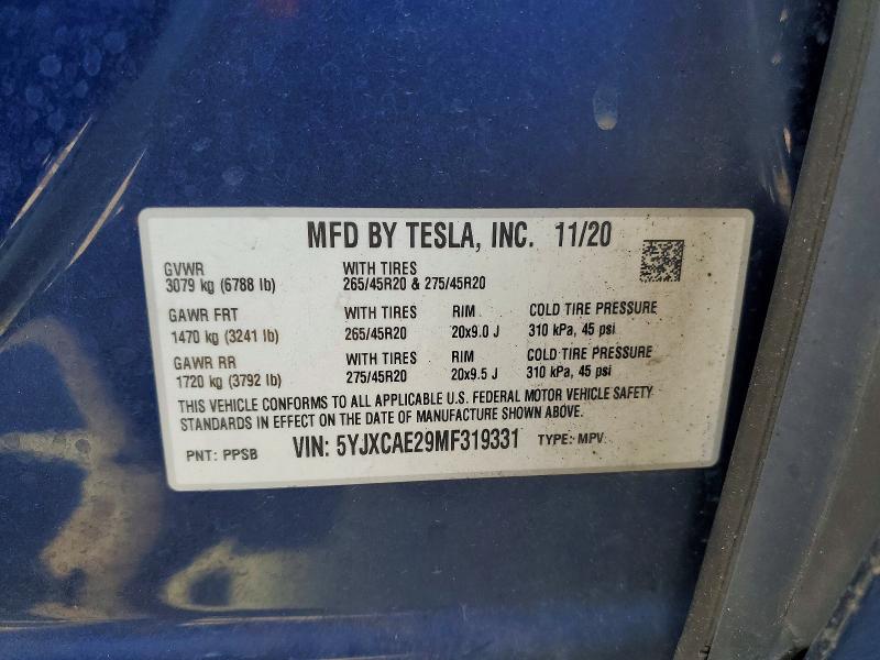 Продажа на аукционе авто 2021 Tesla Model X, vin: 5YJXCAE29MF319331, номер лота: 48632986