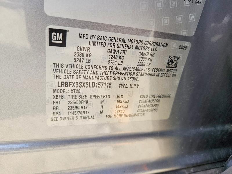 Aukcja sprzedaży 2020 Buick Envision, vin: LRBFX3SX3LD157115, numer aukcji: 50297746
