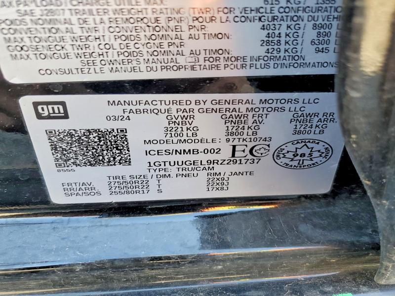 2024 Gmc Sierra მანქანა იყიდება აუქციონზე, vin: 1GTUUGEL9RZ291737, აუქციონის ნომერი: 49747196