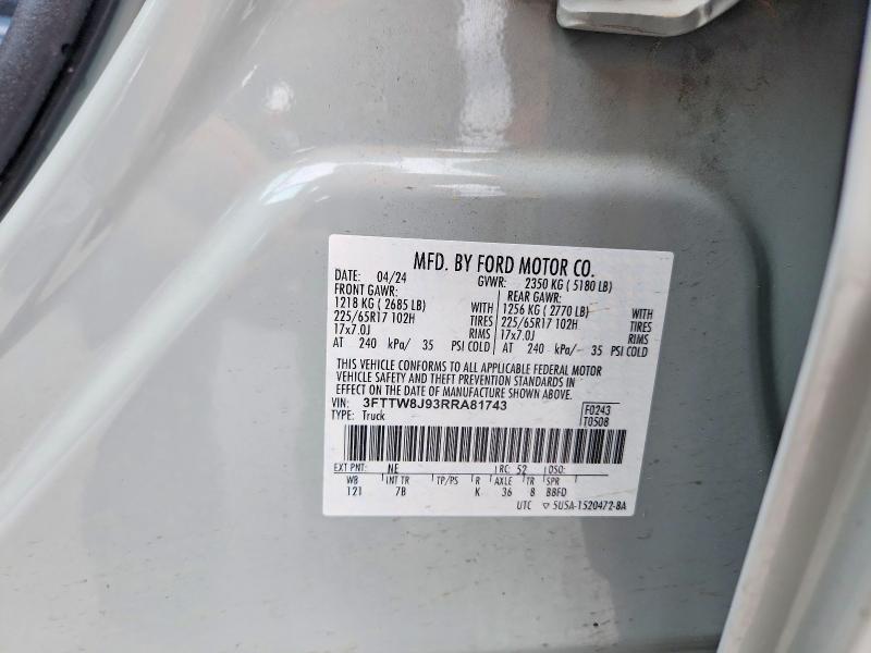49570796 :رقم المزاد ، 3FTTW8J93RRA81743 vin ، 2024 Ford Maverick مزاد بيع