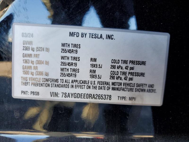 2024 Tesla Model Y მანქანა იყიდება აუქციონზე, vin: 7SAYGDEE0RA265378, აუქციონის ნომერი: 49764126