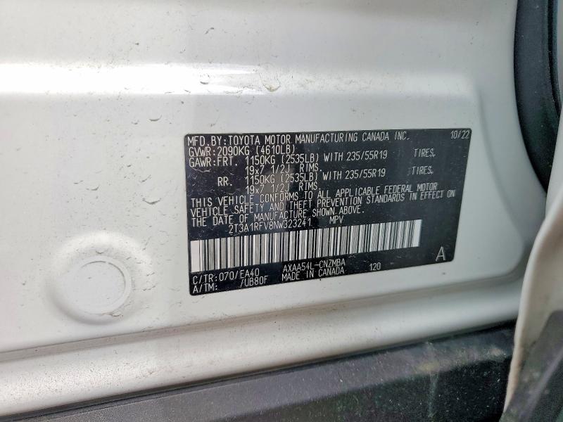Продаж на аукціоні авто 2022 Toyota Rav4, vin: 2T3A1RFV8NW323241, номер лоту: 50505886
