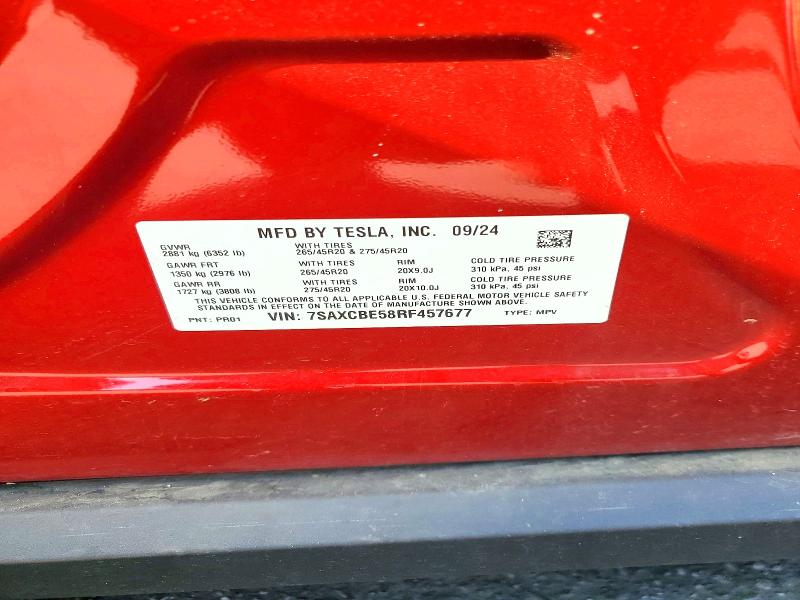 Aukcja sprzedaży 2024 Tesla Model X, vin: 7SAXCBE58RF457677, numer aukcji: 51057886