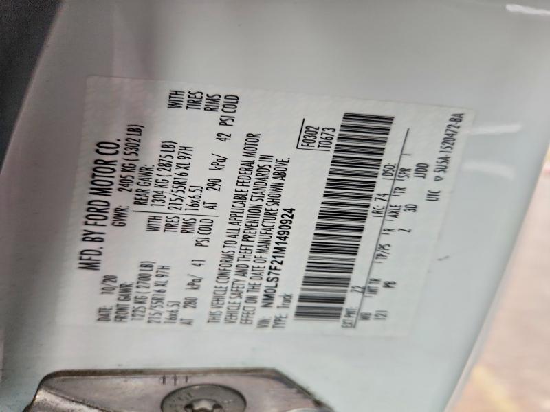 Aukcja sprzedaży 2021 Ford Transit Connect, vin: NM0LS7F21M1490924, numer aukcji: 49814276