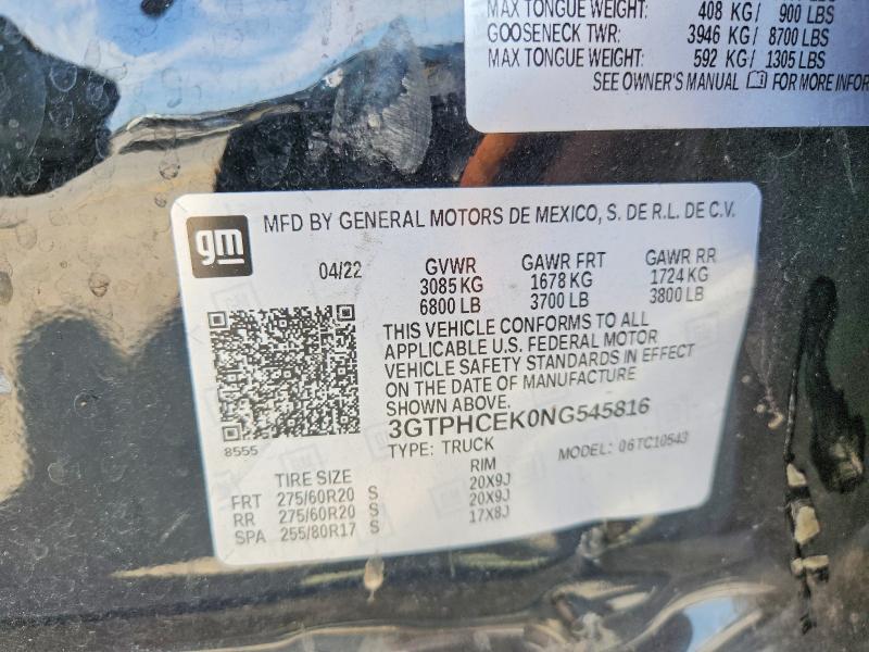Продажа на аукционе авто 2022 Gmc Sierra, vin: 3GTPHCEK0NG545816, номер лота: 51276796