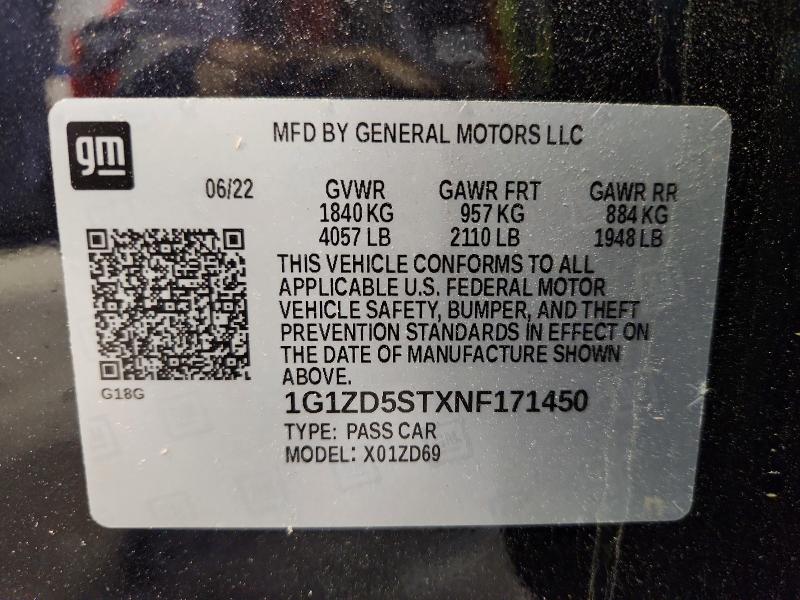 Продаж на аукціоні авто 2022 Chevrolet Malibu, vin: 1G1ZD5STXNF171450, номер лоту: 51312116