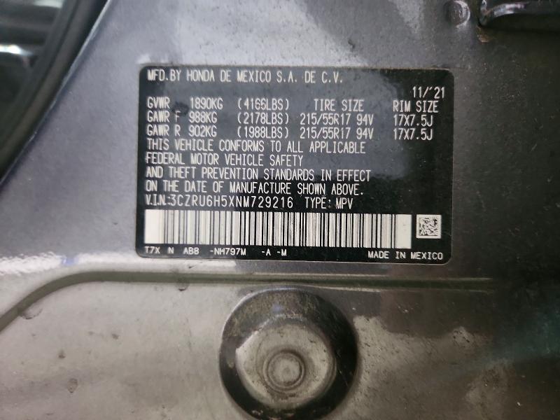 50971406 :رقم المزاد ، 3CZRU6H5XNM729216 vin ، 2022 Honda Hr-v مزاد بيع