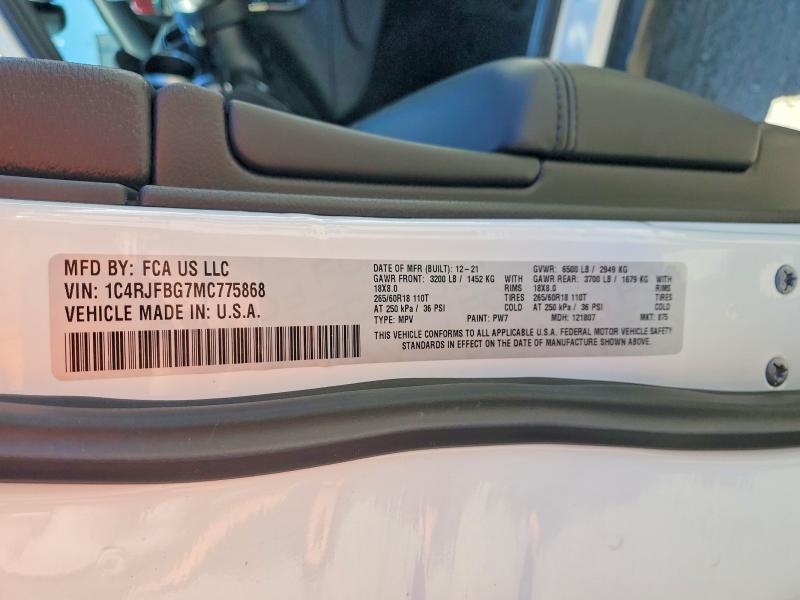 48222466 :رقم المزاد ، 1C4RJFBG7MC775868 vin ، 2021 Jeep Grand Cherokee مزاد بيع