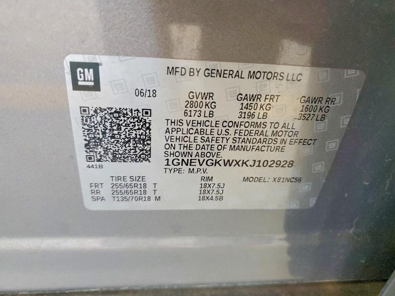 Aukcja sprzedaży 2019 Chevrolet Traverse, vin: 1GNEVGKWXKJ102928, numer aukcji: 50712576