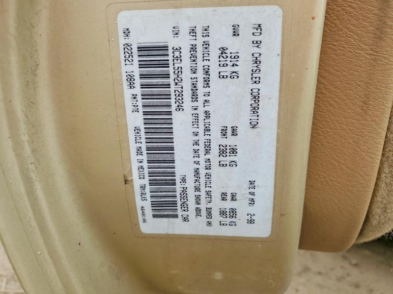 1998 Chrysler Sebring მანქანა იყიდება აუქციონზე, vin: 3C3EL55H2WT293246, აუქციონის ნომერი: 50082226