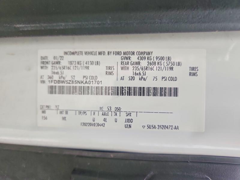 46995466 :رقم المزاد ، 1FDBW5Z85NKA01701 vin ، 2022 Ford Transit مزاد بيع
