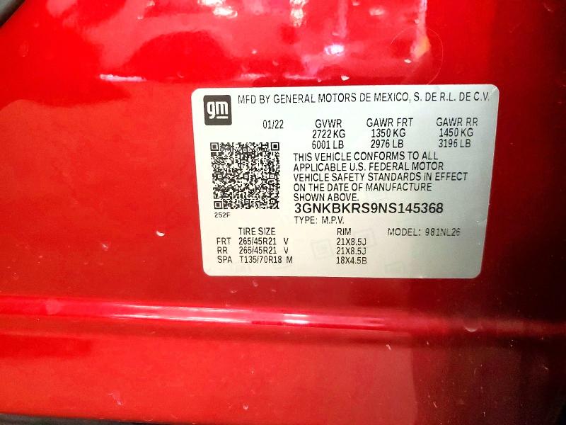 49274046 :رقم المزاد ، 3GNKBKRS9NS145368 vin ، 2022 Chevrolet Blazer مزاد بيع