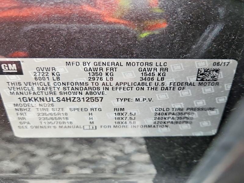 50927596 :رقم المزاد ، 1GKKNULS4HZ312557 vin ، 2017 Gmc Acadia مزاد بيع