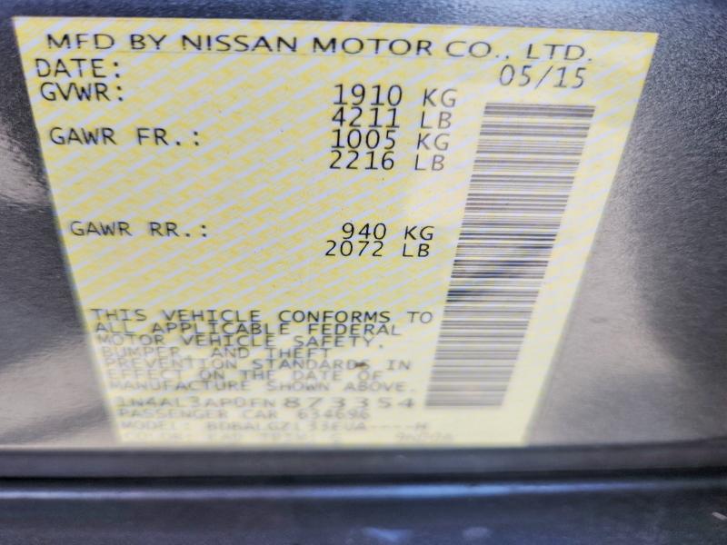 2015 Nissan Altima მანქანა იყიდება აუქციონზე, vin: 1N4AL3AP0FN873354, აუქციონის ნომერი: 49336776