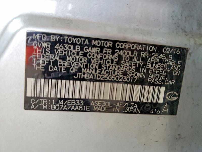 2016 Lexus Is 200t მანქანა იყიდება აუქციონზე, vin: JTHBA1D25G5023017, აუქციონის ნომერი: 48291186
