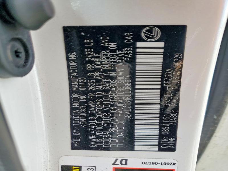 2020 Lexus Es მანქანა იყიდება აუქციონზე, vin: 58ADZ1B16LU066914, აუქციონის ნომერი: 51573506