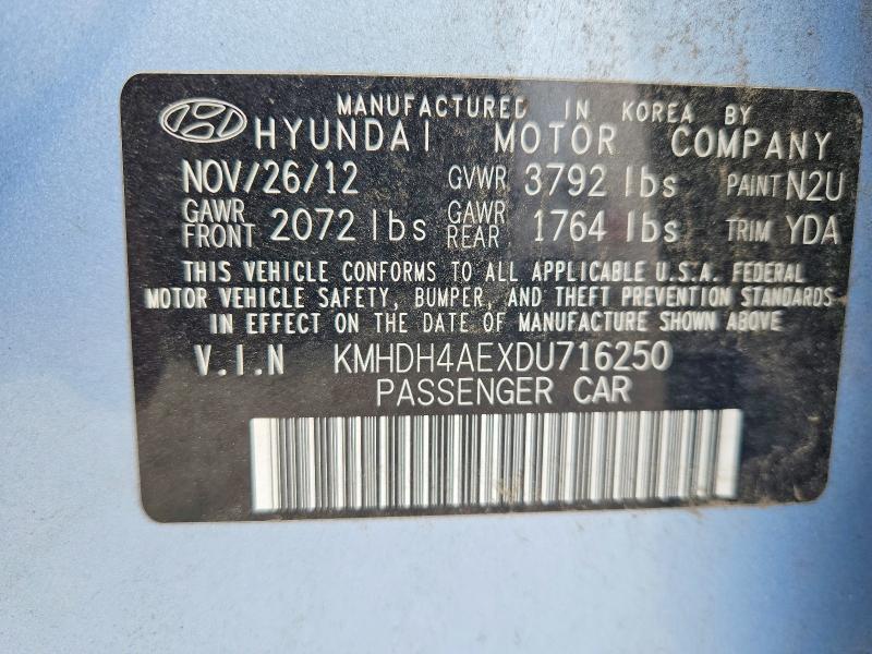 2013 Hyundai Elantra მანქანა იყიდება აუქციონზე, vin: KMHDH4AEXDU716250, აუქციონის ნომერი: 51701846