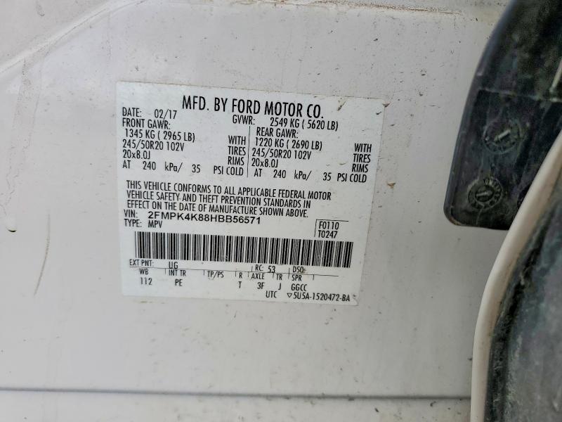 49460616 :رقم المزاد ، 2FMPK4K88HBB56571 vin ، 2017 Ford Edge مزاد بيع
