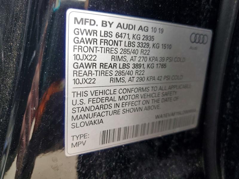 Продаж на аукціоні авто 2020 Audi Q8, vin: WA1EVAF15LD009555, номер лоту: 51281466