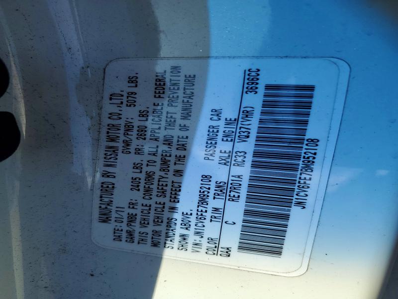 51199416 :رقم المزاد ، JN1CV6FE7BM952108 vin ، 2011 Infiniti G37 Convertible مزاد بيع