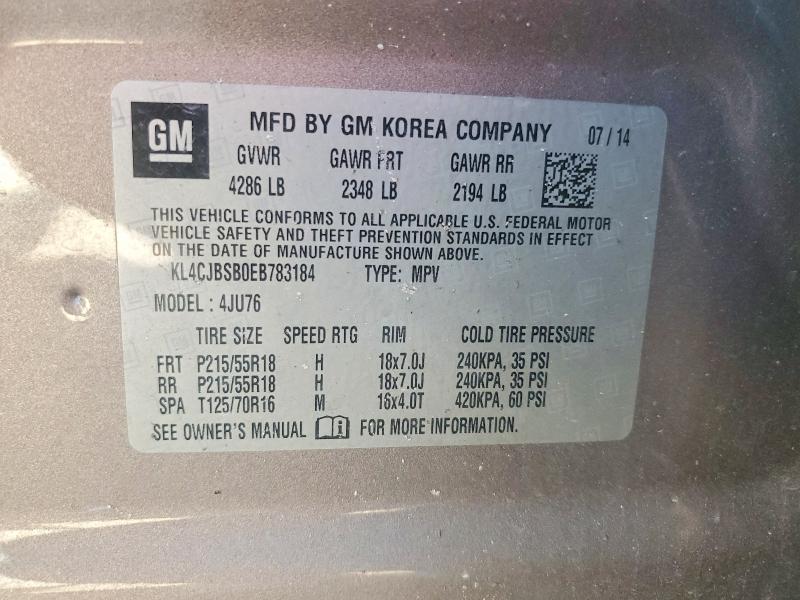 51358256 :رقم المزاد ، KL4CJBSB0EB783184 vin ، 2014 Buick Encore مزاد بيع