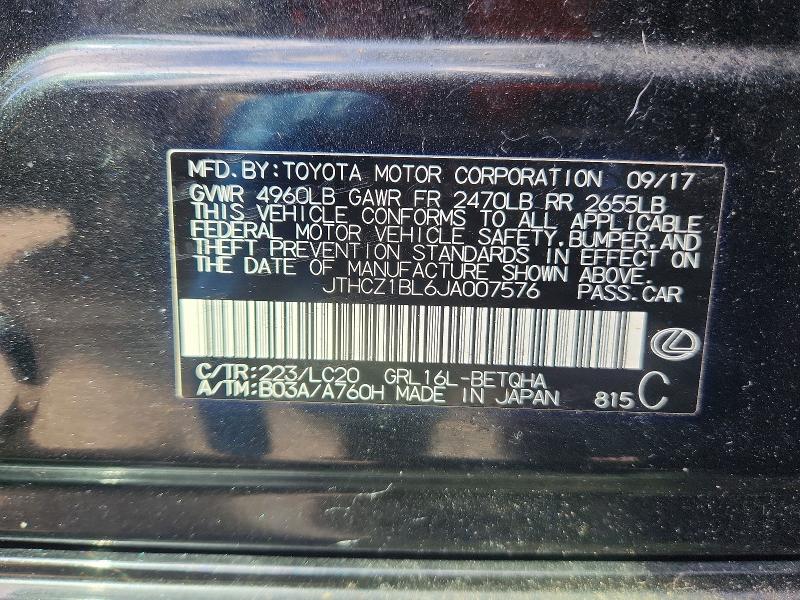 Aukcja sprzedaży 2018 Lexus Gs 350, vin: JTHCZ1BL6JA007576, numer aukcji: 48895206