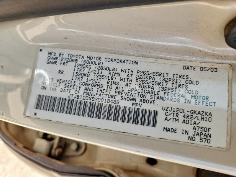2003 Lexus Gx მანქანა იყიდება აუქციონზე, vin: JTJBT20X930018488, აუქციონის ნომერი: 51756046
