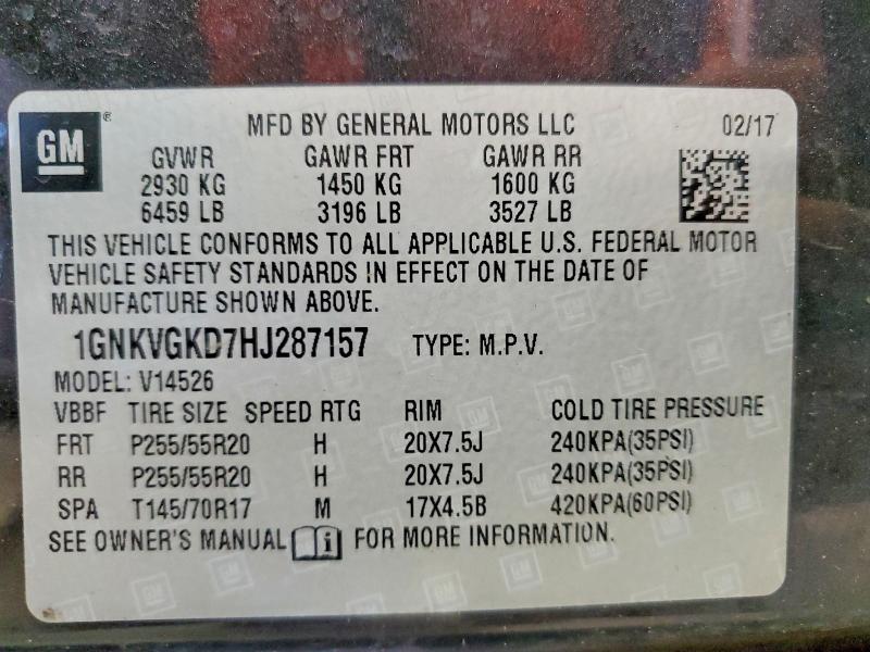 Aukcja sprzedaży 2017 Chevrolet Traverse, vin: 1GNKVGKD7HJ287157, numer aukcji: 49115846