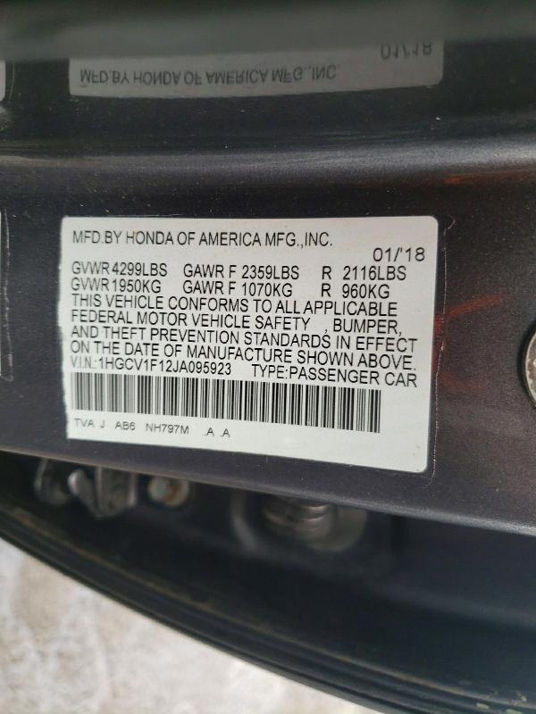 Продаж на аукціоні авто 2018 Honda Accord, vin: 1HGCV1F12JA095923, номер лоту: 51808146