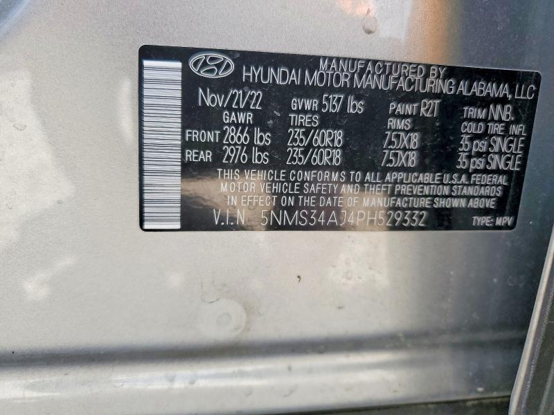 2023 Hyundai Santa Fe მანქანა იყიდება აუქციონზე, vin: 5NMS34AJ4PH529332, აუქციონის ნომერი: 48938436